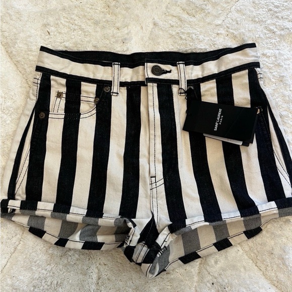 Saint Laurent Pants - Saint Laurent Paris Black and White Striped Jean Shorts